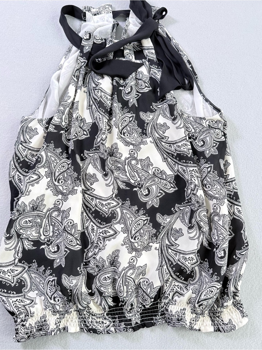 White House Black Market Paisley Halter Top Black White Size M